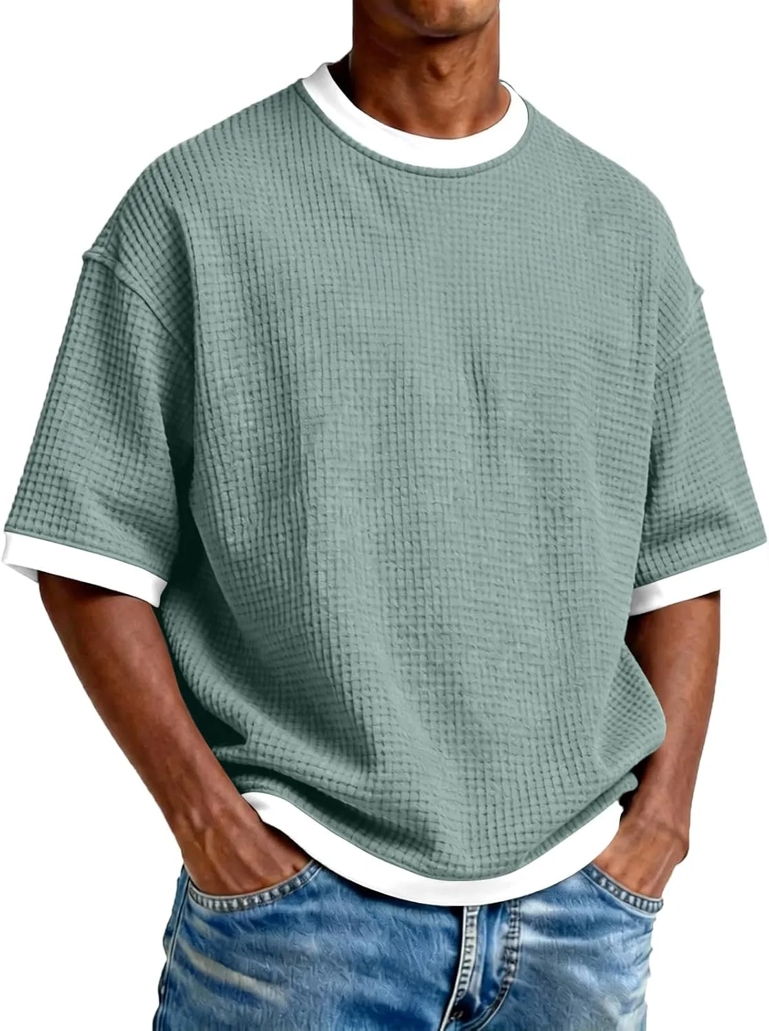 Футболка с коротким рукавом waffle knit, oversized, с белой отделкой