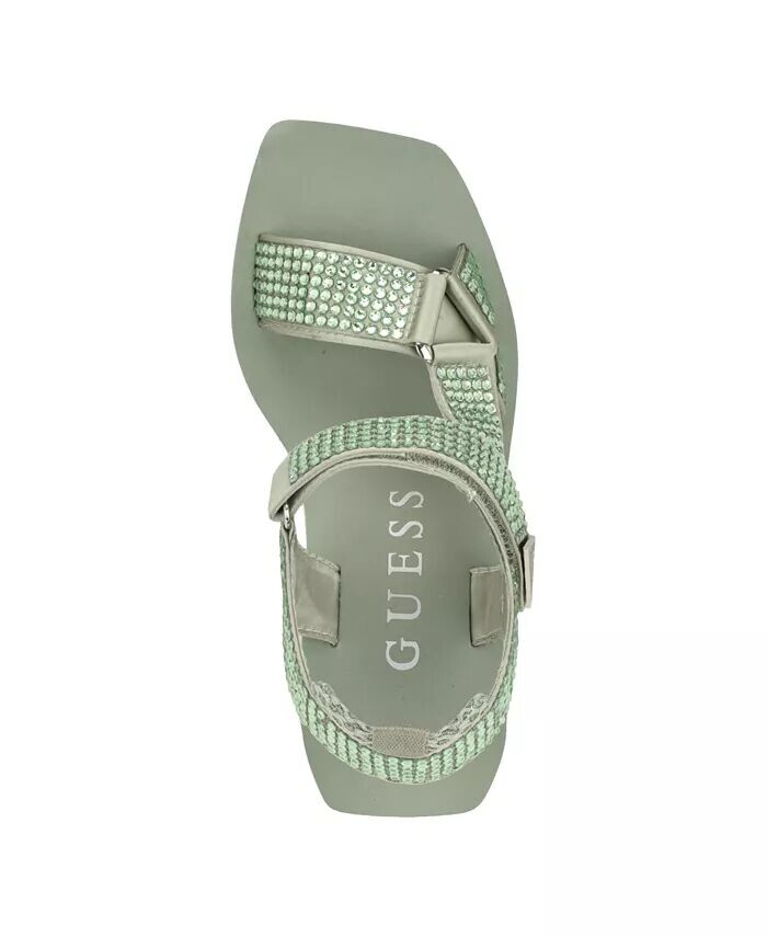 Женские босоножки на танкетке Dawsin со стразами Eva и ремешками GUESS, зеленый — фото 4