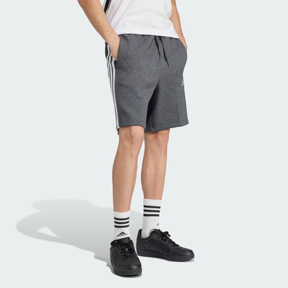 Шорты Adidas Essentials 3-Stripes Fleece Shorts, цвет Medium Grey Heather/Black — фото 3