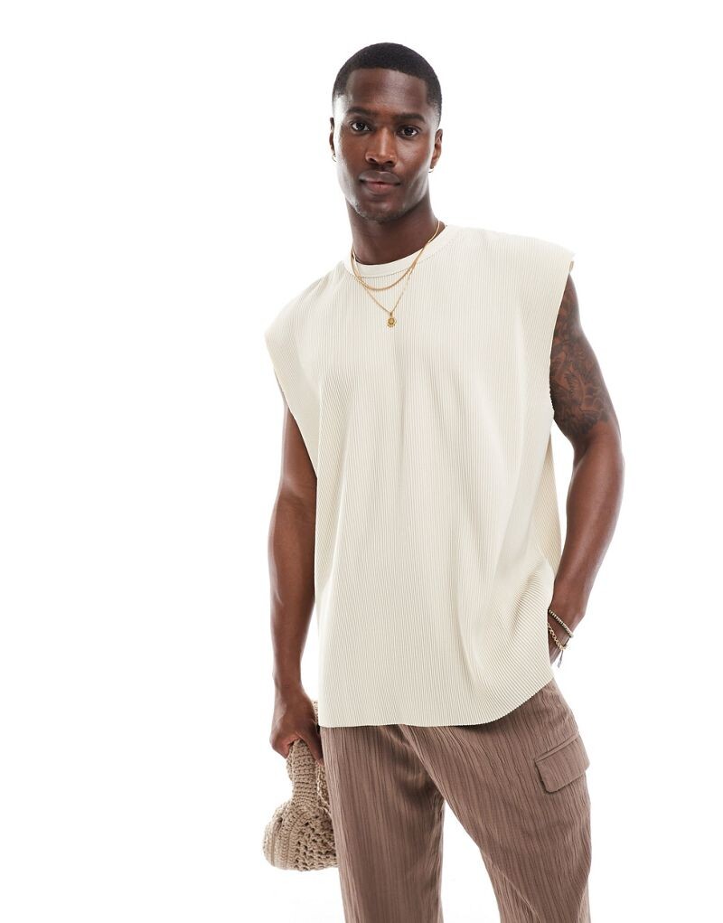 

Бежевая плиссированная майка большого размера ASOS DESIGN