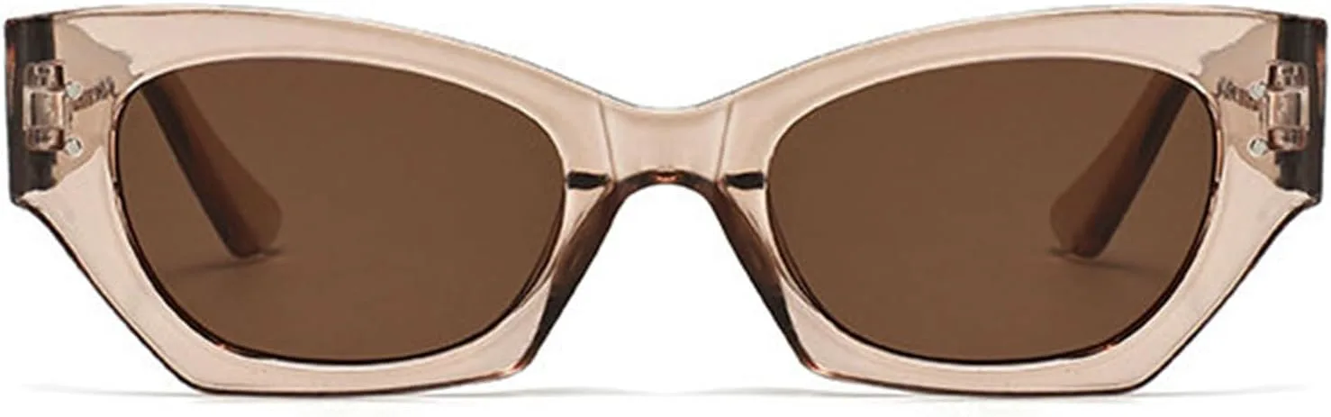 

Модные солнцезащитные очки Helena для женщин и мужчин в винтажном стиле Y2K, маленькие очки «кошачий глаз», популярные мужские очки с заклепками, узкие очки, C4