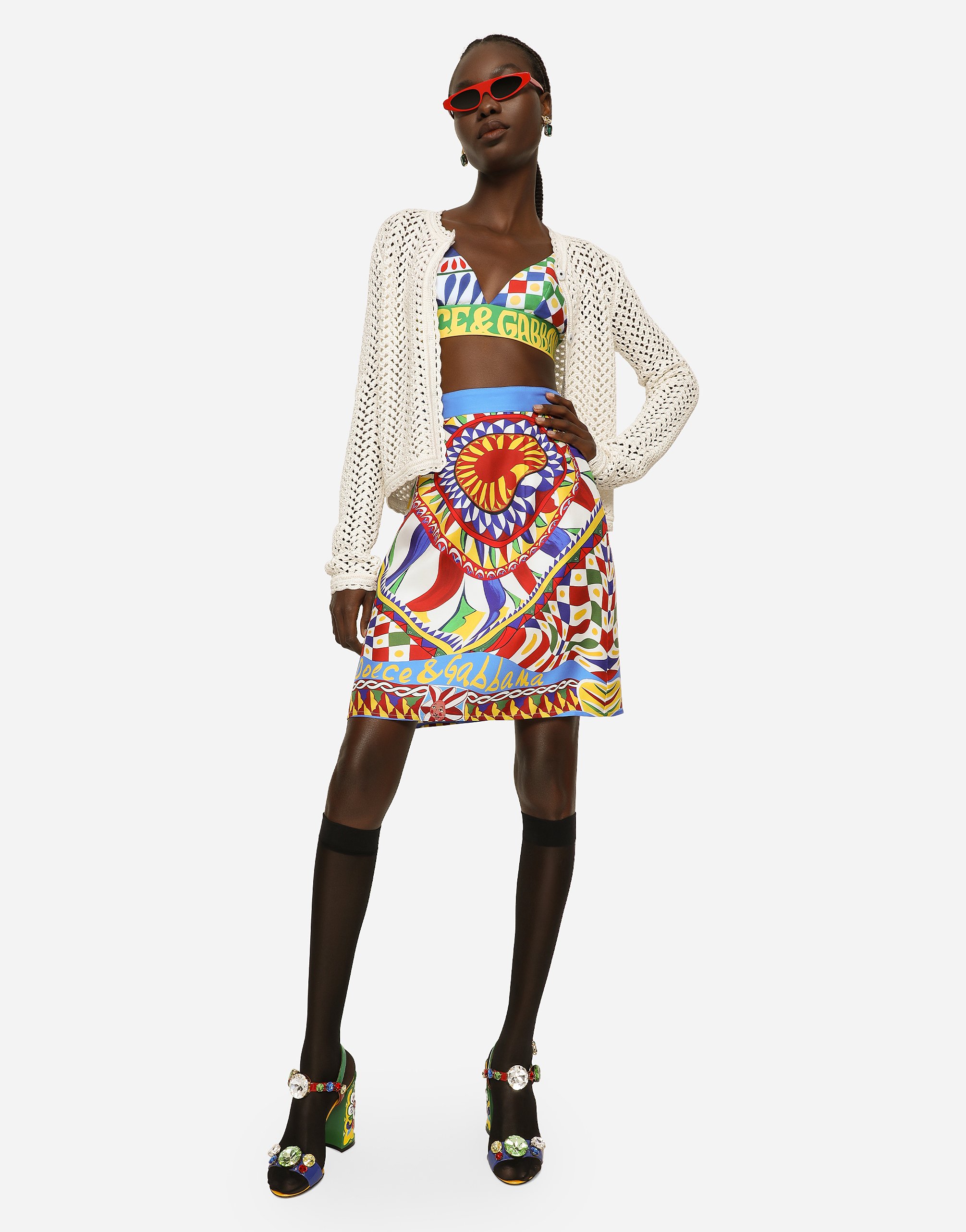 Короткая вязаная крючком куртка Dolce & Gabbana, белый — фото 2