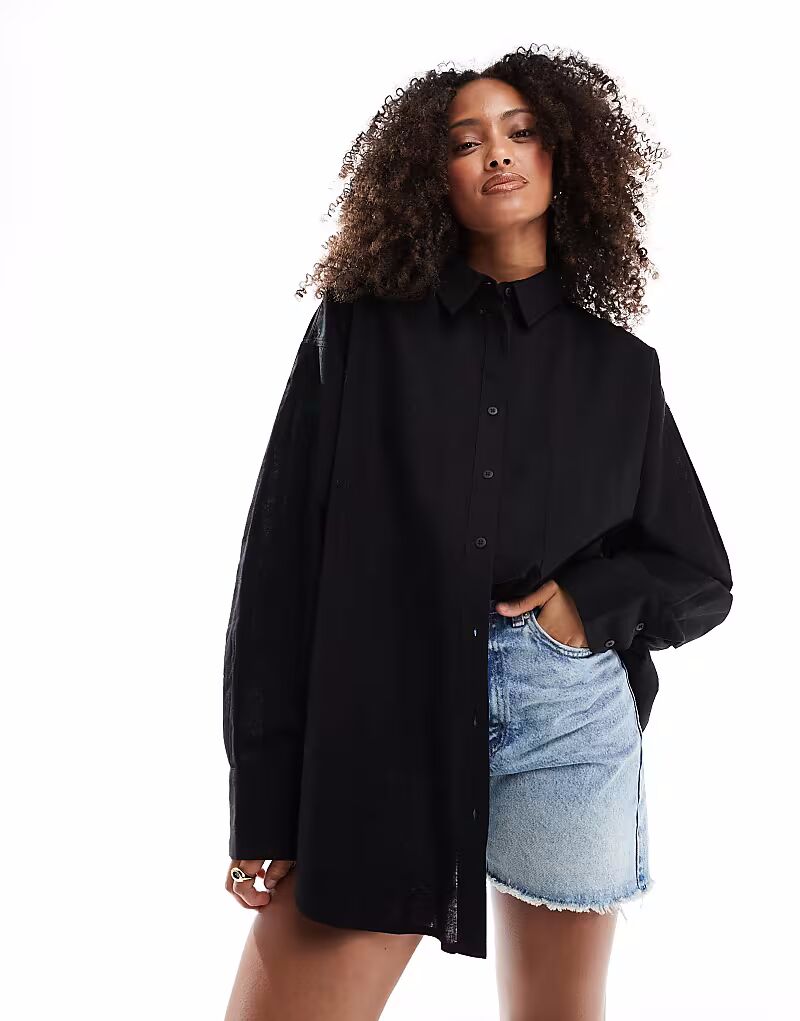 

Рубашка свободного кроя из льняной смеси ASOS DESIGN черного цвета