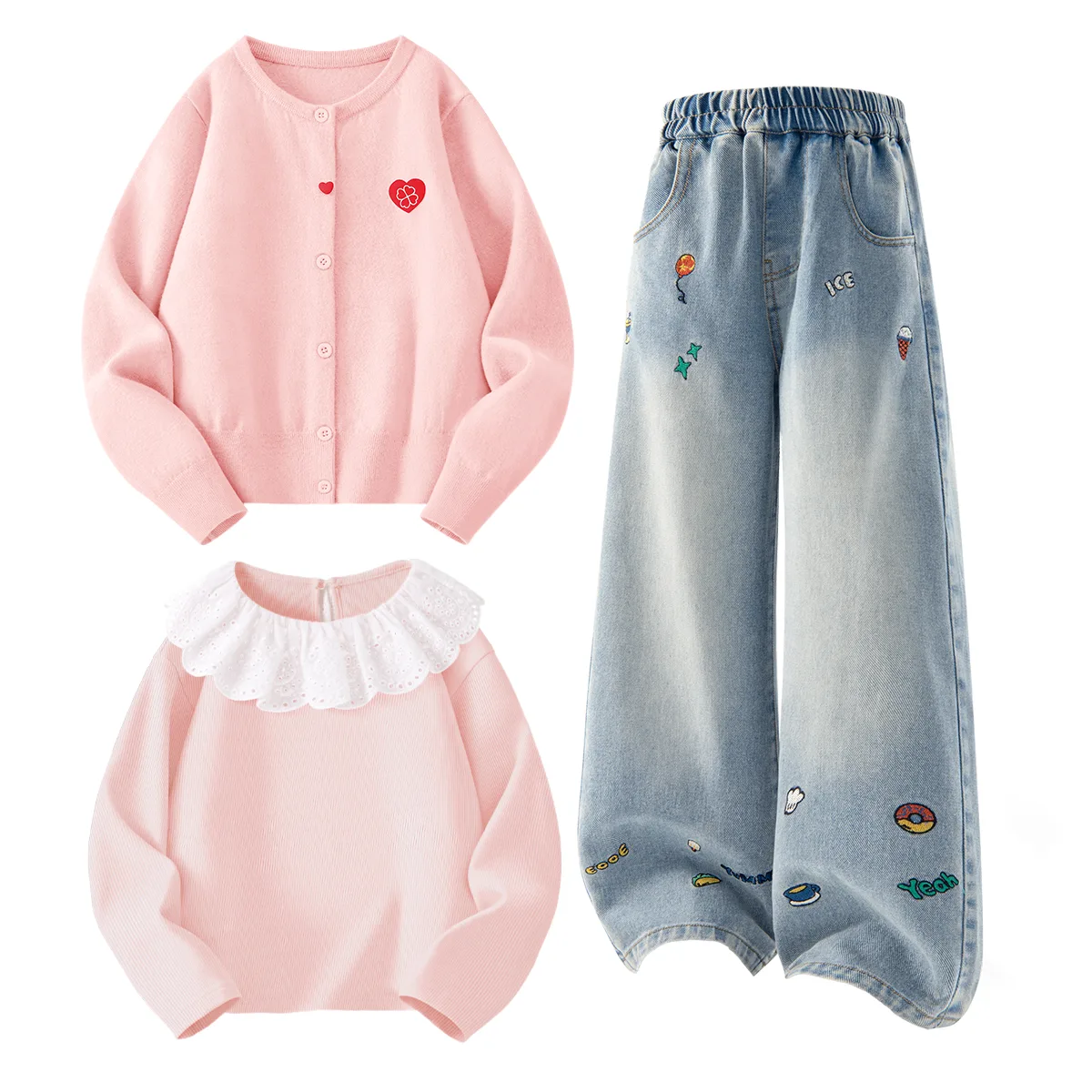 Детская повседневная спортивная футболка с круглым вырезом Disney, Solid Color Pink+Solid Color Denim Blue+Solid Color Gardenia White — фото 4