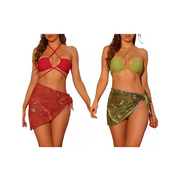 

2 комплекта женского бикини-бандо с кольцом и саронгом Inspire Chic, Red Green, Зеленый, 2 комплекта женского бикини-бандо с кольцом и саронгом Inspire Chic, Red Green