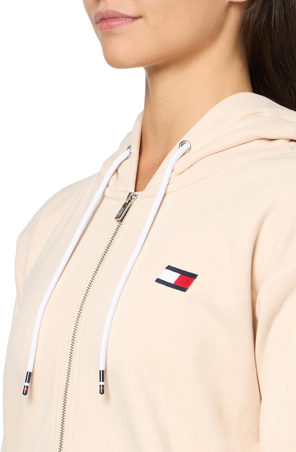 Женская толстовка с капюшоном и логотипом Tommy Hilfiger на молнии, Pebble — фото 3