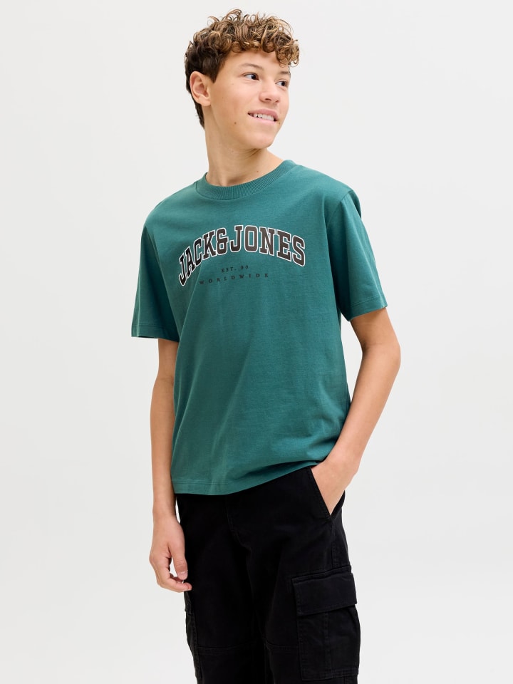 JACK & JONES Junior Футболка JJECALEB VARSITY TEE O-NECK JNR в Атлантическом океане — фото 2