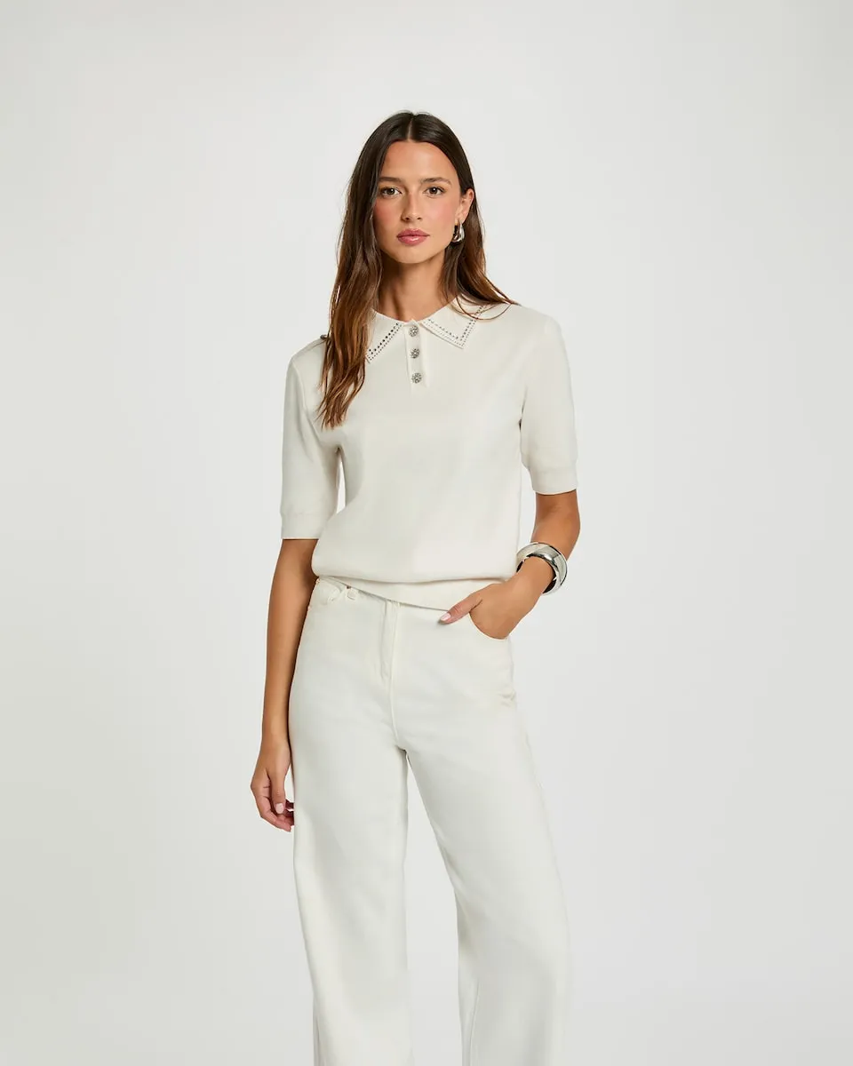 

Женский приталенный джемпер с воротником-поло Morgan, белый