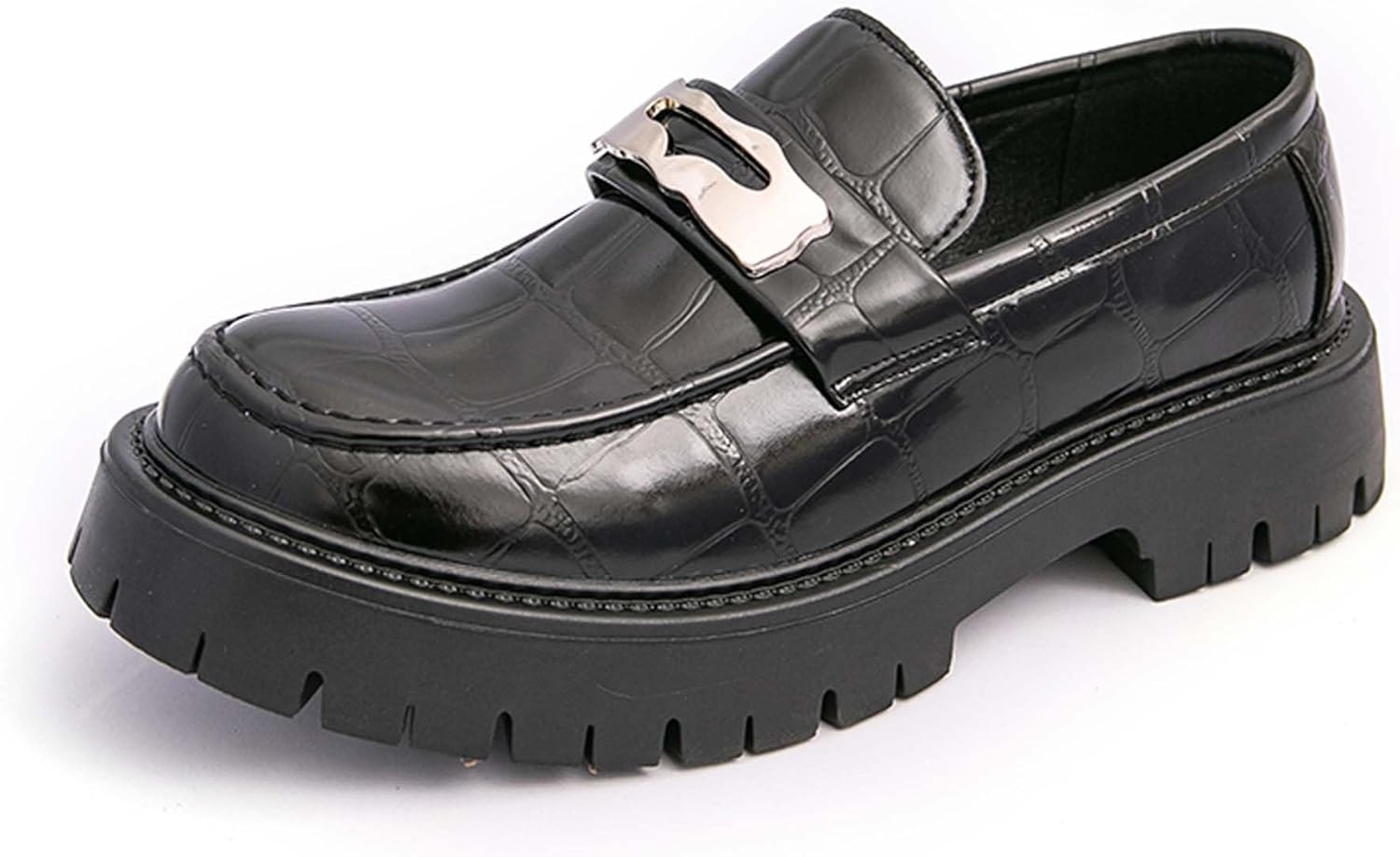 

Мужские лоферы на платформе без шнуровки, модные из лакированной кожи, с противоскользящей толстой подошвой, деловые, формальные, для вечеринок, повседневные, для униформы, выпускного, свадебные туфли Generic, черный