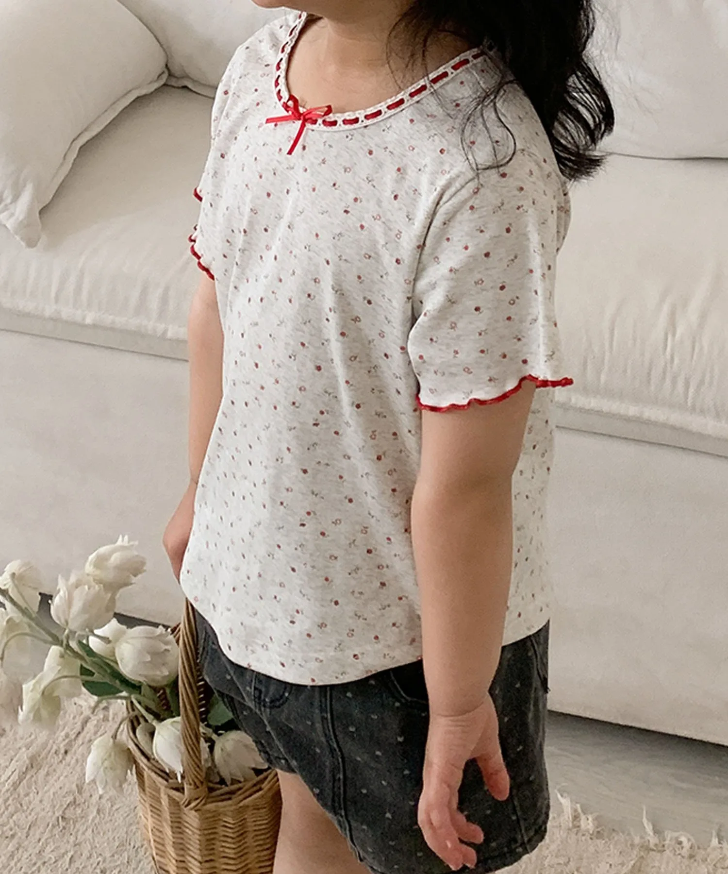 Детская футболка с мелким цветочным принтом Aimoha Kids, gray — фото 2