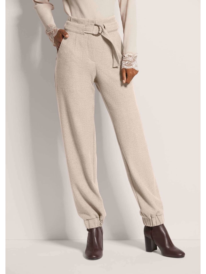 

MADELEINE Повседневные женские брюки с поясом и эластичным низом жемчужно-белого цвета