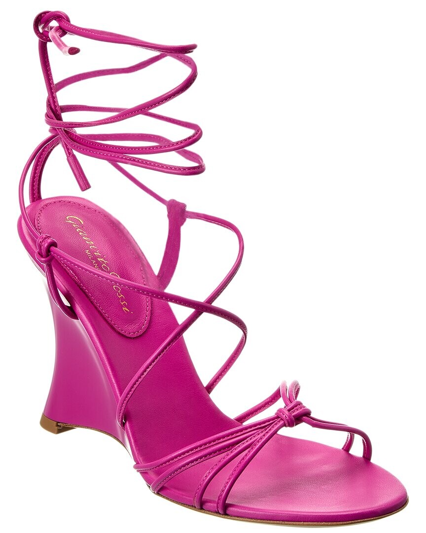 Кожаные босоножки на танкетке Gianvito Rossi 95, розовый — фото 2