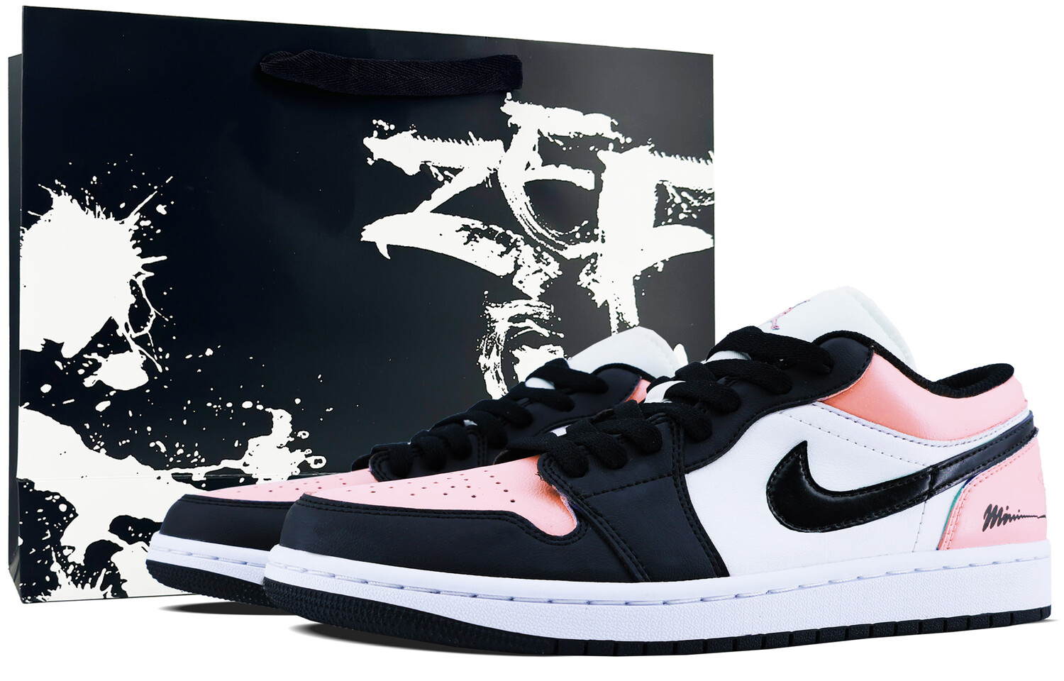 

Кроссовки Air Jordan 1 Vintage Basketball Shoes Men Low-top Black/white/pink, черный