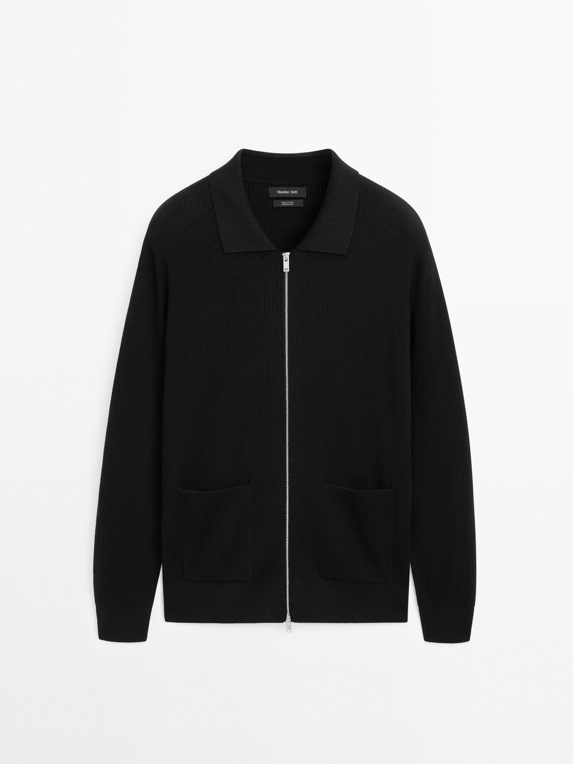 

Кардиган на молнии из 100% хлопка Massimo Dutti, черный