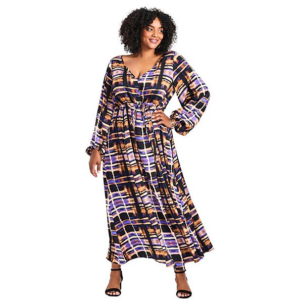 

Женское платье макси с рукавами-фонариками из сатина Goldi plus size Avenue, Abstract Burnout