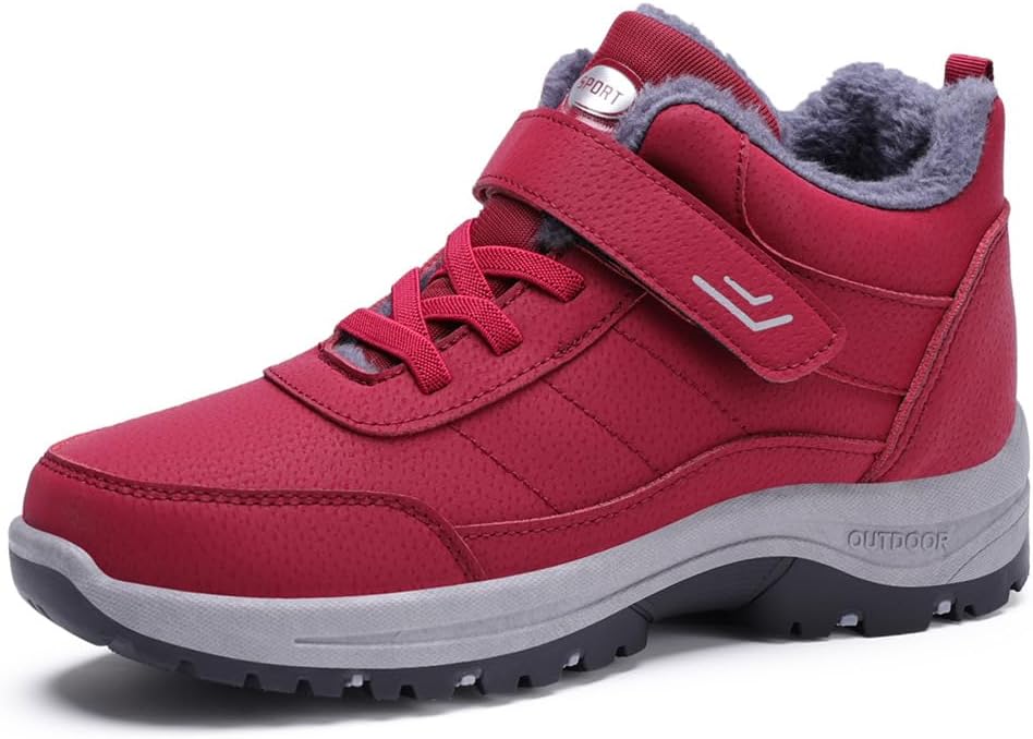 

Зимние женские ботинки с теплой меховой подкладкой, с застежкой-липучкой, противоскользящие повседневные ботильоны Lanverth, красный