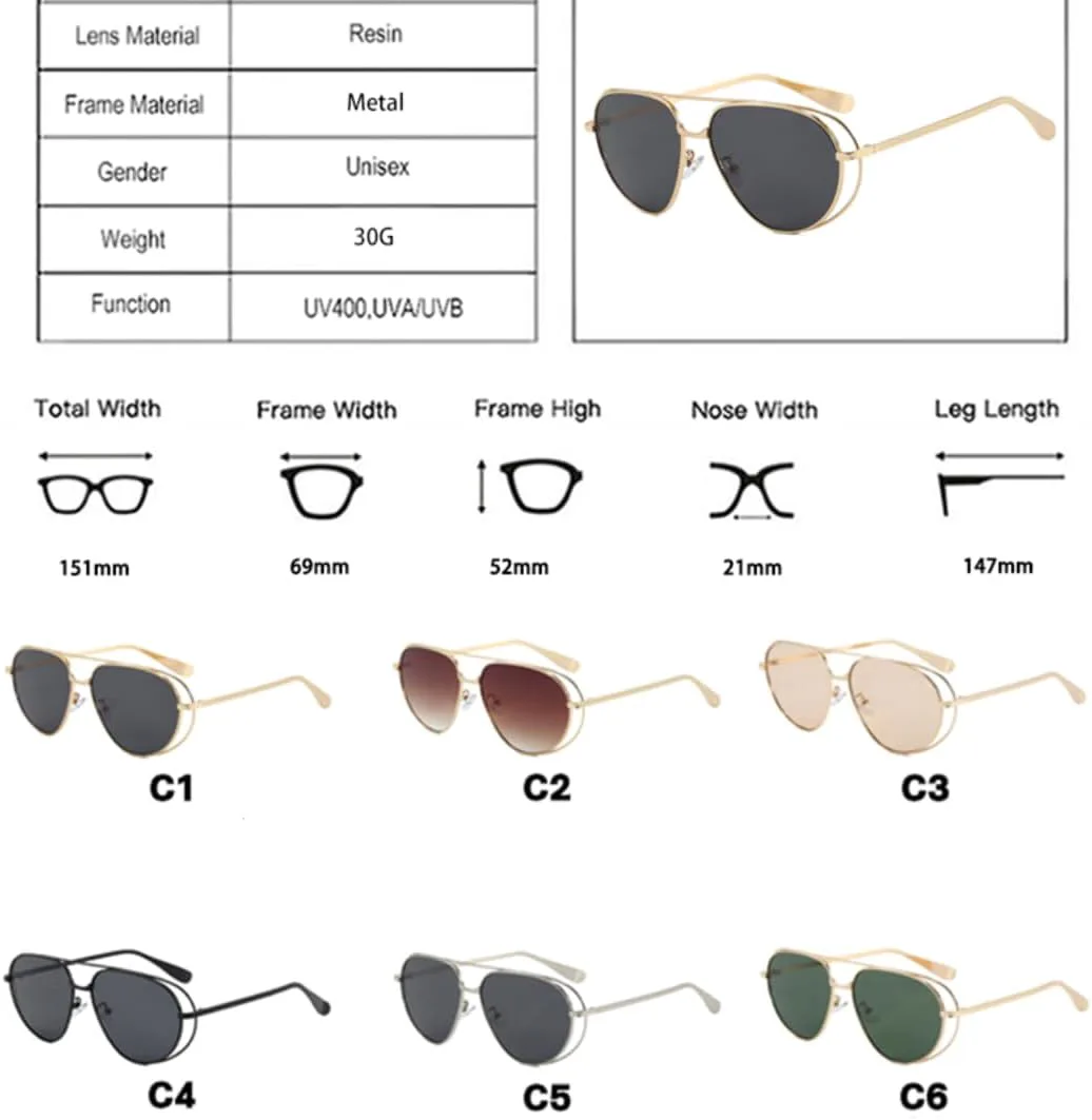 

Винтажные уникальные металлические солнцезащитные очки с двойной перемычкой для женщин и мужчин, защита от УФ-излучения UV400, в стиле панк TVTBBVV, Silver Blue