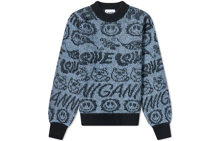 

GANNI Свитер SS22 вязаный женский светло-голубой