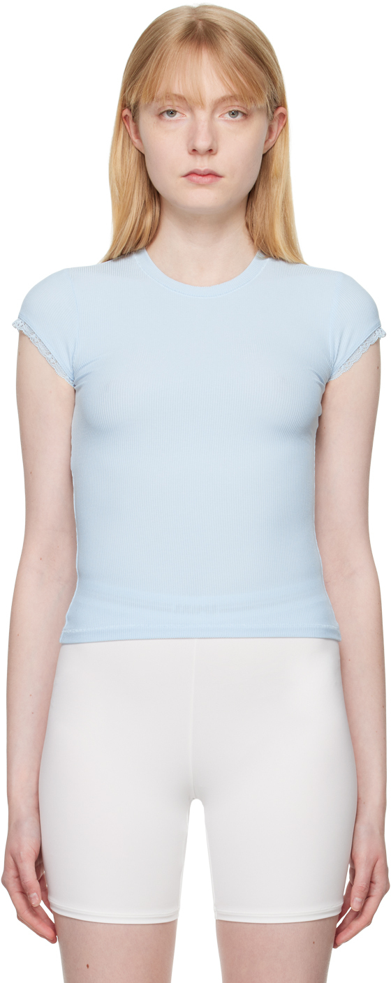 

Синяя мягкая футболка Lounge Lace SKIMS