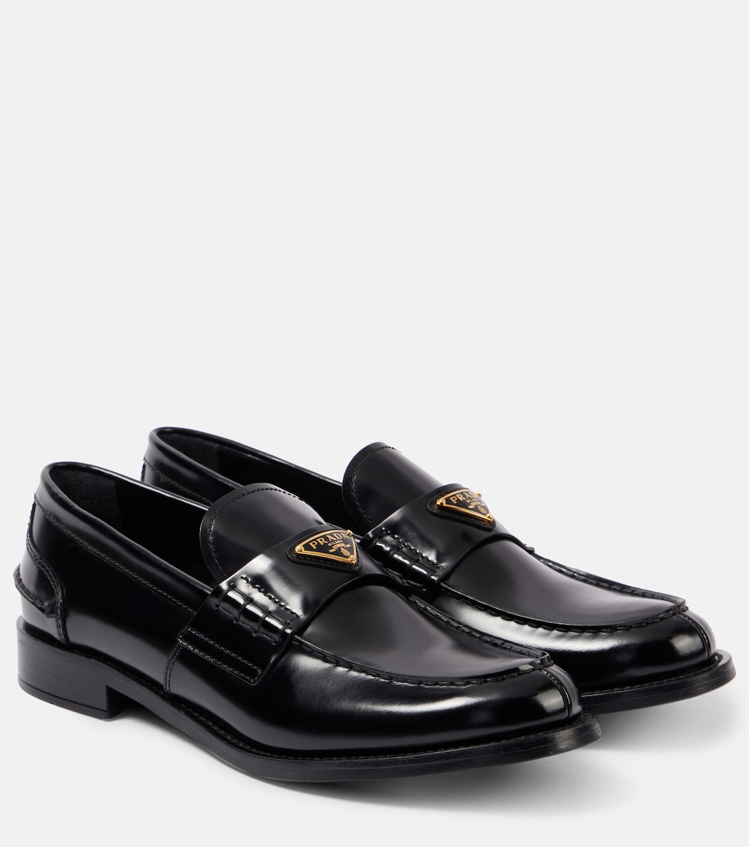 Лоферы из гладкой кожи с логотипом Prada, черный