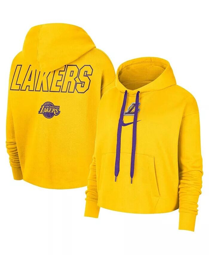 Женский укороченный пуловер с капюшоном Los Angeles Lakers Courtside цвета золотого цвета Nike — фото 2