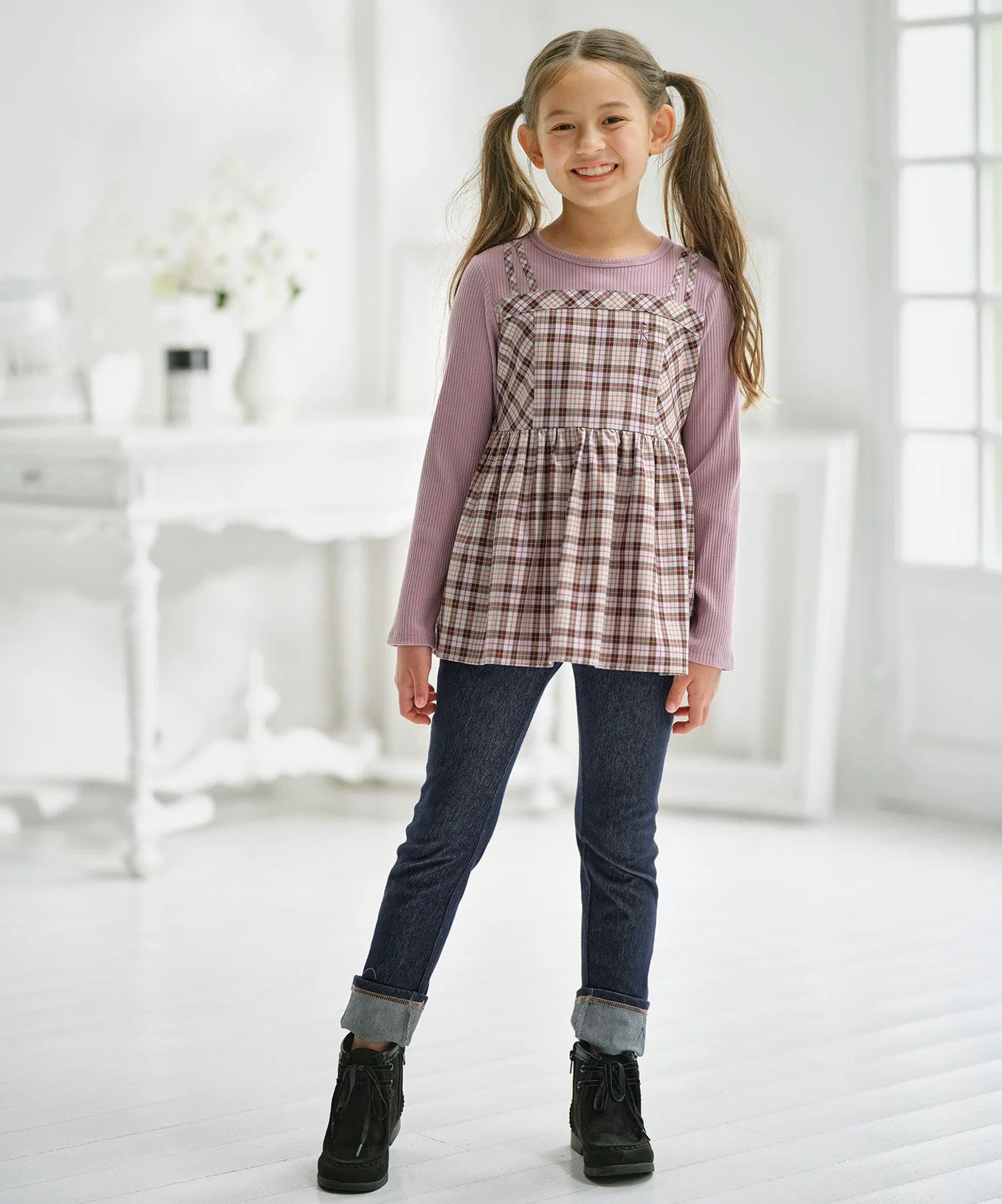 [150-160 см] Вискозные клетчатые топы Kids Suite, Gray x Brown [504] — фото 2