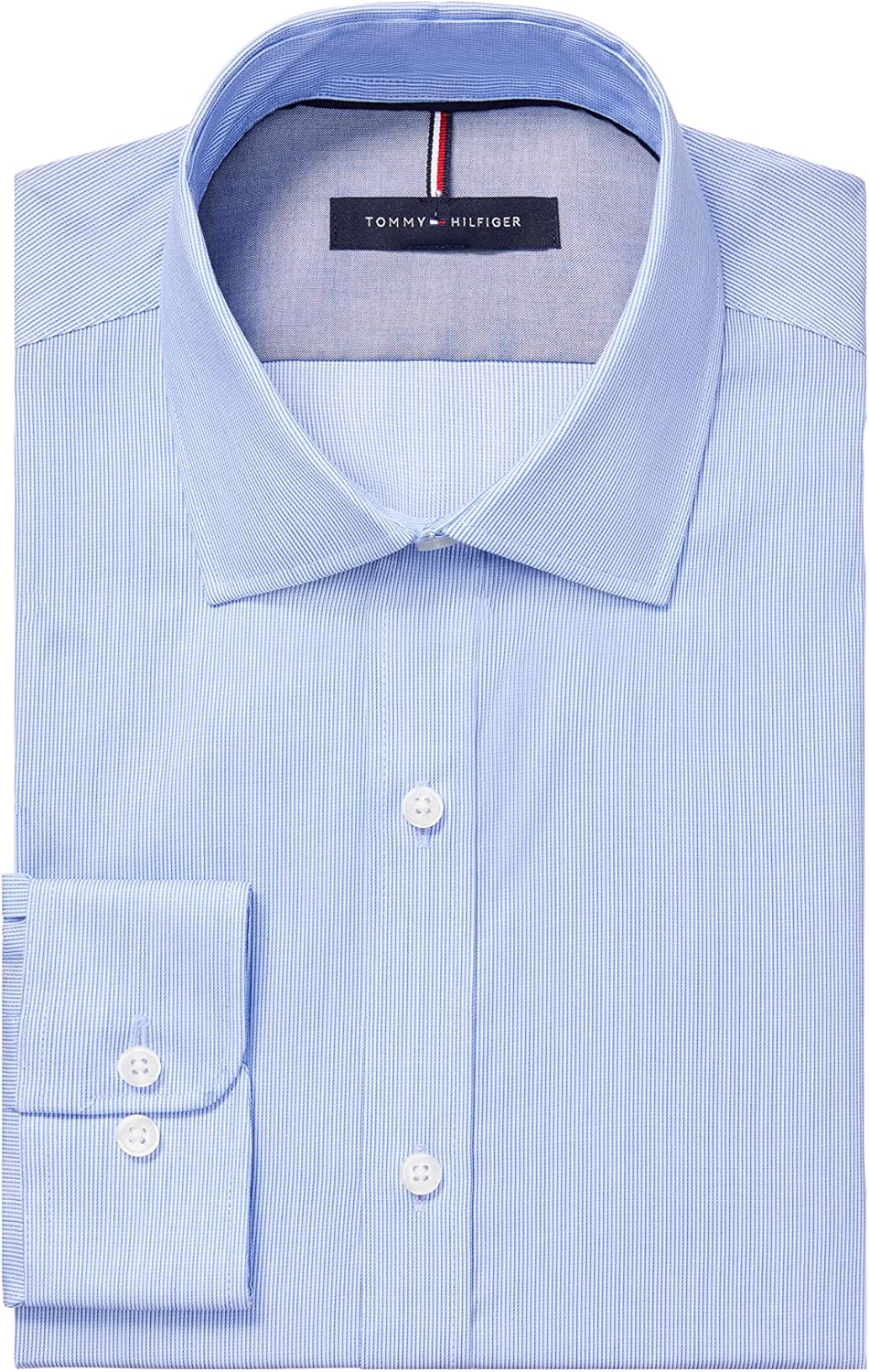 Мужская рубашка Tommy Hilfiger Non Iron Slim Fit в полоску с раскладным воротником, Mist — фото 3