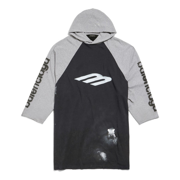 

Футболка 3b stencil hooded raglan t-shirt oversized 'black' Balenciaga, серый