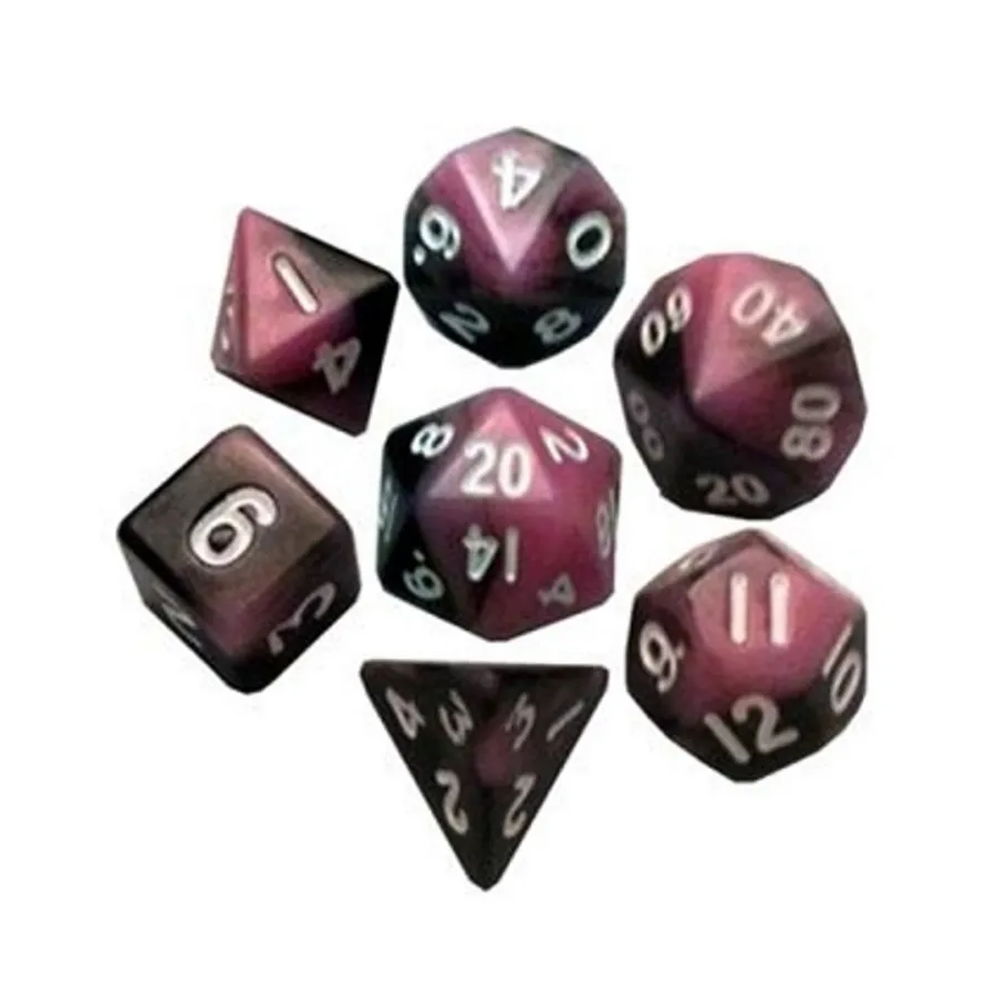 

Набор мини-многогранных кубиков — розовый и черный с белым (7), Mini-Dice (Metallic Dice Games)