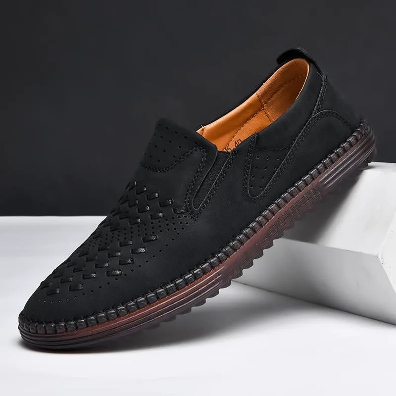 Мужские мокасины из телячьей кожи без шнуровки - Нескользящие, дышащие повседневные туфли для вождения, работы и ходьбы с поддержкой свода стопы Generic, черный — фото 3