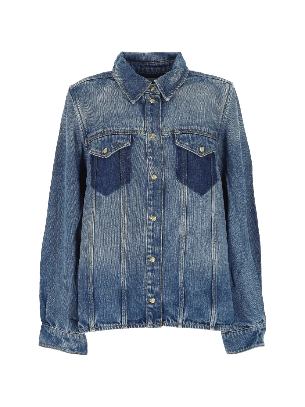 

Рубашка с карманом и тонированной стиркой Ganni, синий