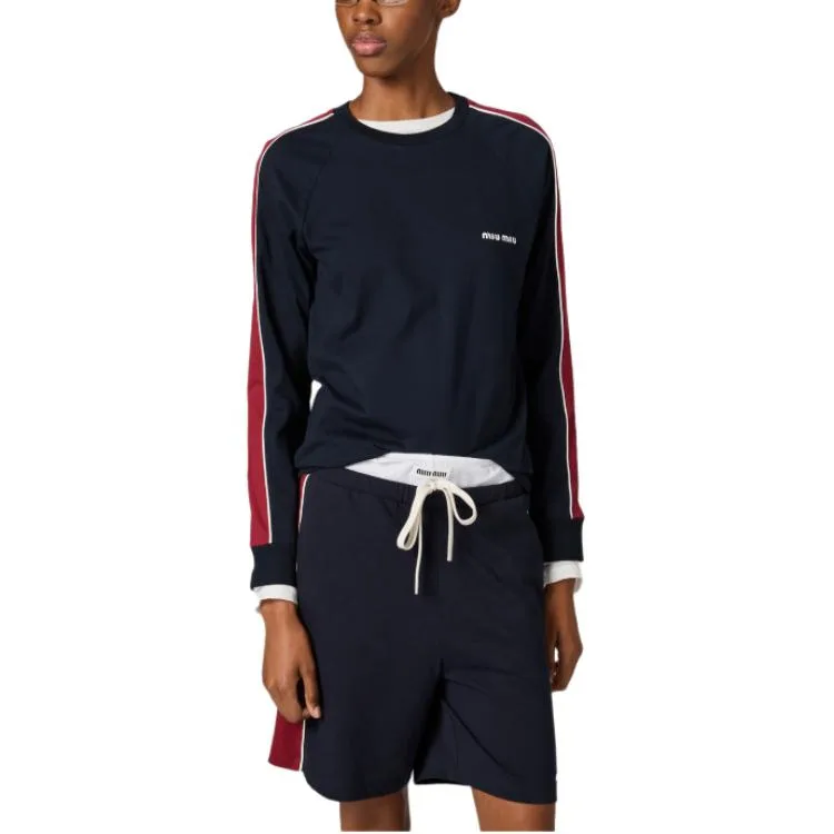MIU MIU Футболка Women's Blue & Red Crew Neck Moderate Straight Fit — фото 3