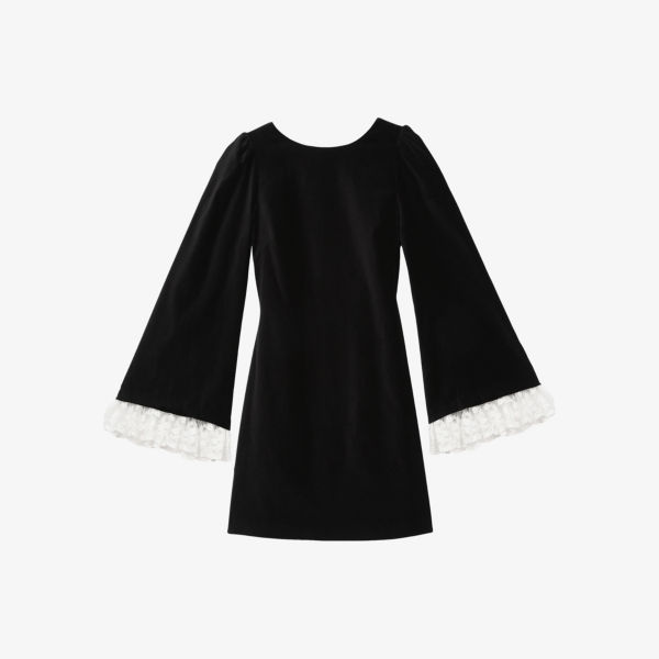 

Мини-платье из хлопка с текстурой бархата и кружевной отделкой The Kooples, черный