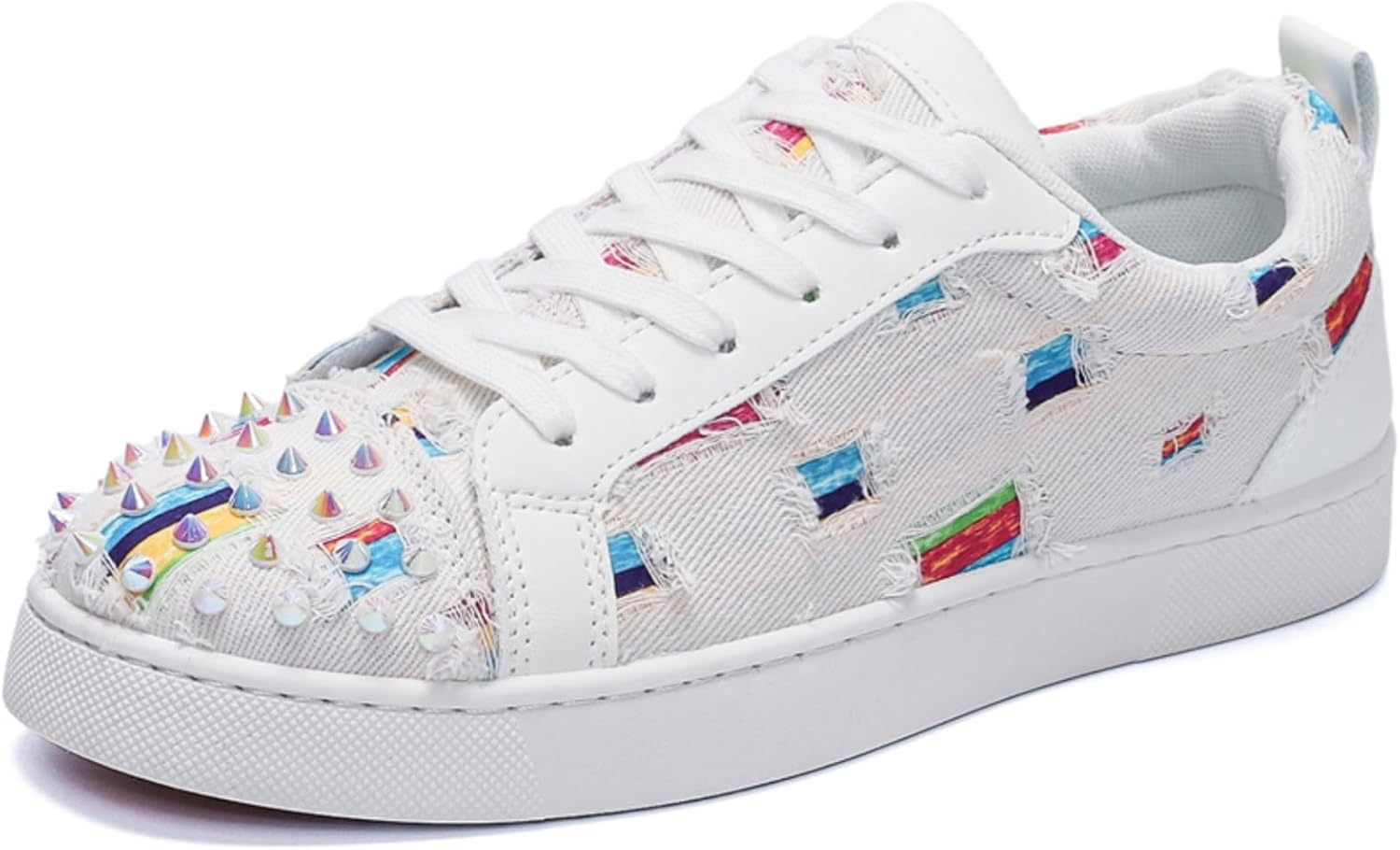 

Мужские кеды в панк-стиле с разноцветными шипами и рваными узорами, уличный стиль, повседневная обувь с нескользящей резиновой подошвой, модный низкий дизайн для скейтборда Lshwcift