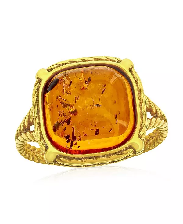 

Кольцо из стерлингового серебра с квадратным янтарем, позолоченное Caribbean Treasures, amber