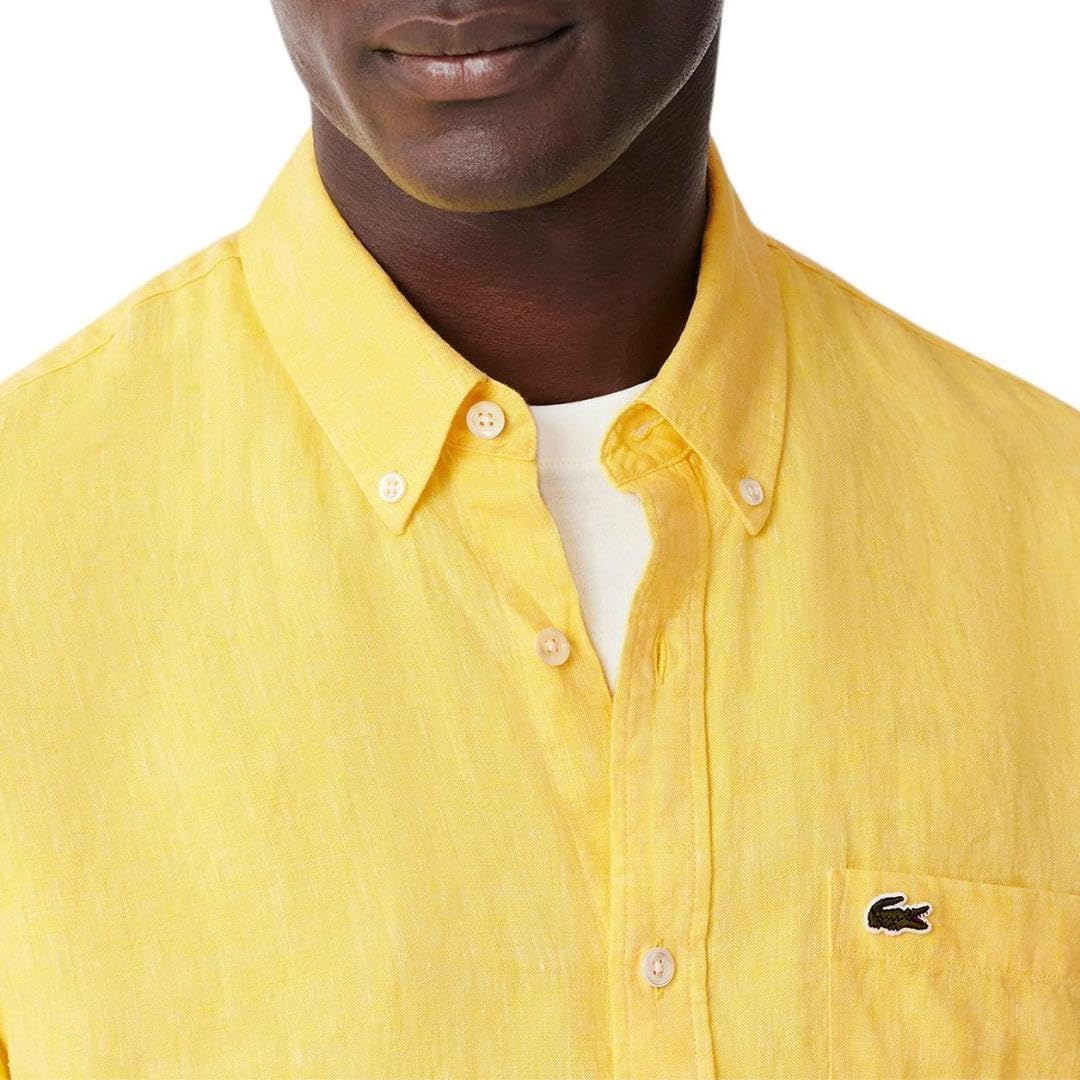 Lacoste мужская повседневная рубашка на пуговицах из льна Regular Fit, Yellow — фото 2