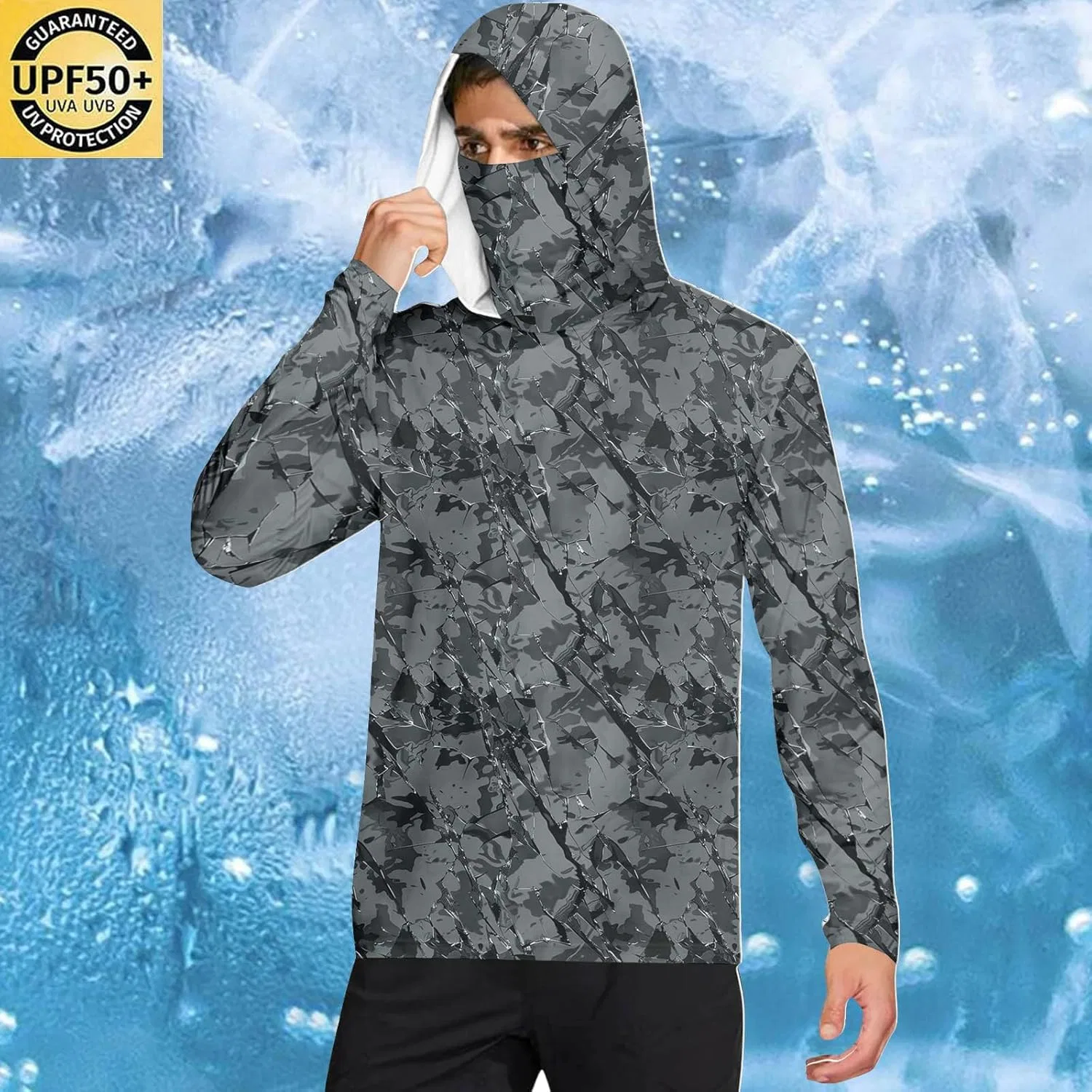 Мужская футболка с капюшоном и маской UPF 50+, 02-dark Gray — фото 2