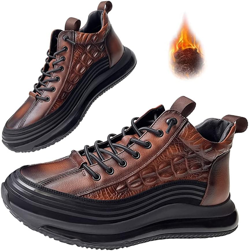 

Мужские кроссовки из коровьей кожи с анималистичным принтом, воздушной подушкой, эластичные, высокие, мягкая кожа, поднимающие рост, с нескользящей подошвой, на шнуровке, повседневные Crazysavage, коричневый