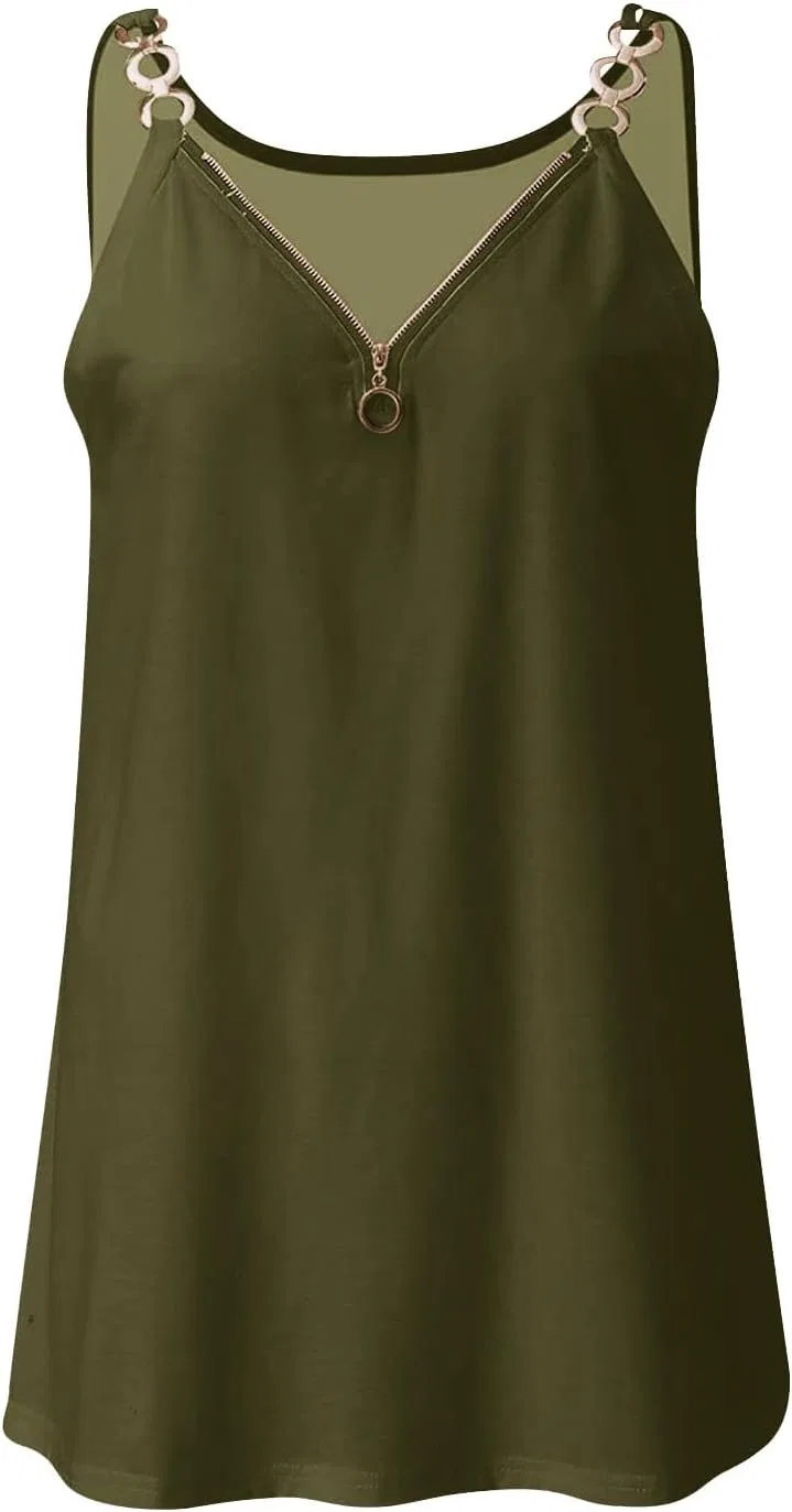Женский топ на тонких бретелях, свободный, повседневный, Athletic, A02_army Green — фото 4