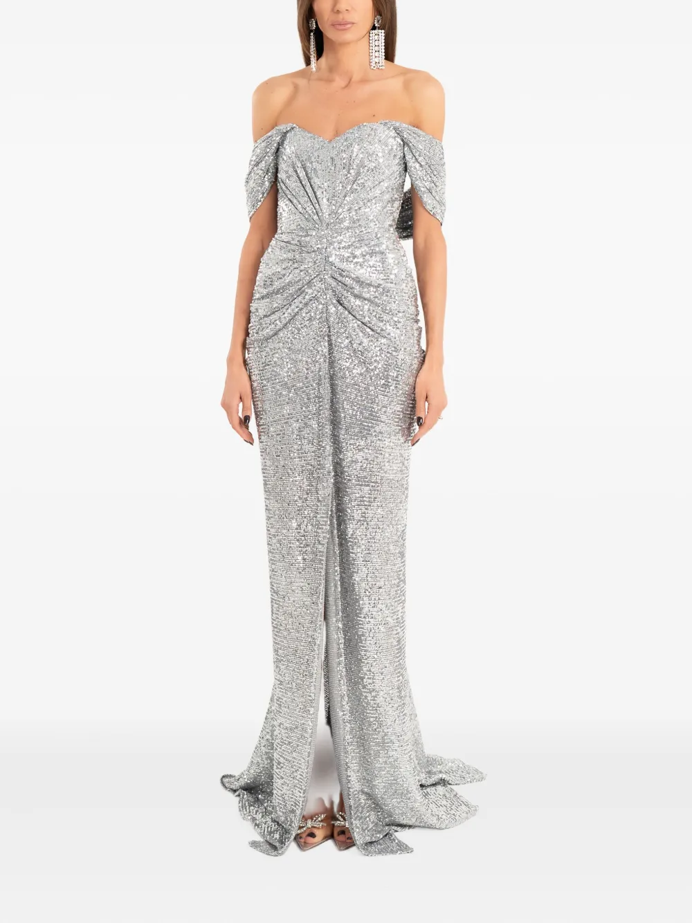 

Макси-платье с открытыми плечами Ana Radu, серебристый