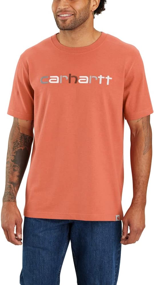 

Футболка Carhartt мужская, свободный крой, плотная ткань, короткий рукав, с логотипом и принтом, Terrecota