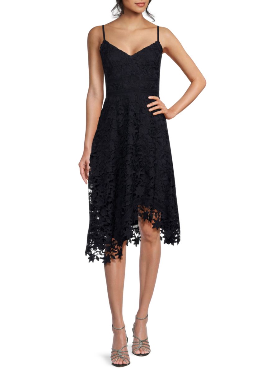 

Асимметричное кружевное платье-миди Eliza J, темно-синий