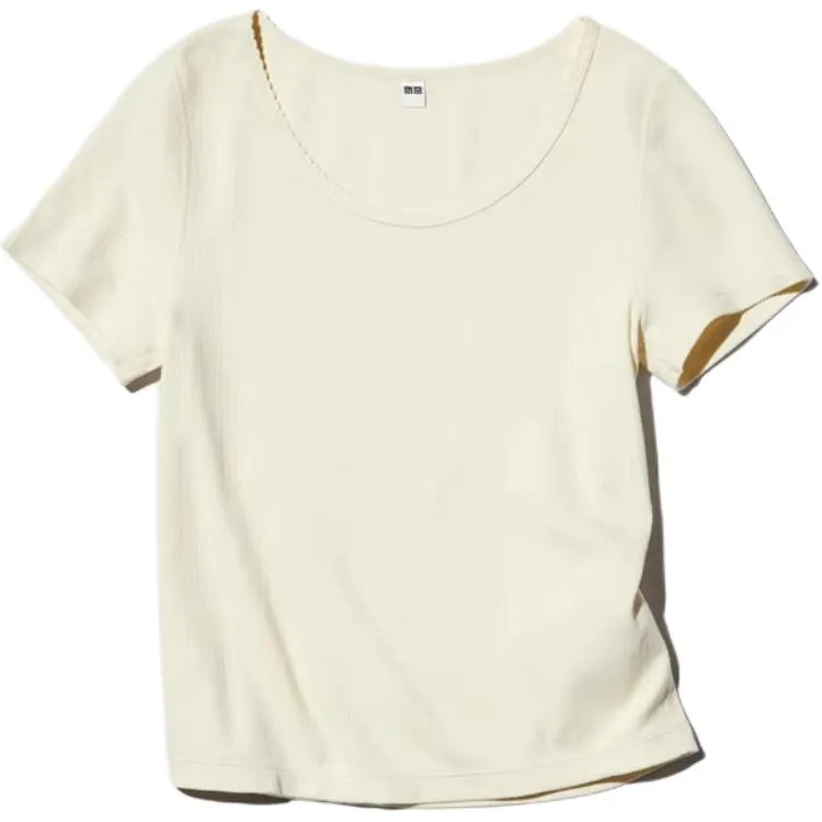 UNIQLO Футболка женская кремовая с круглым вырезом