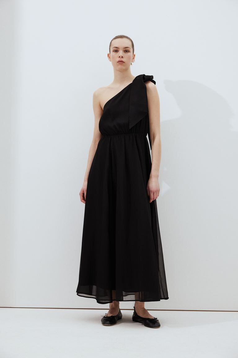

Платье на одно плечо с бантом H&M, черный