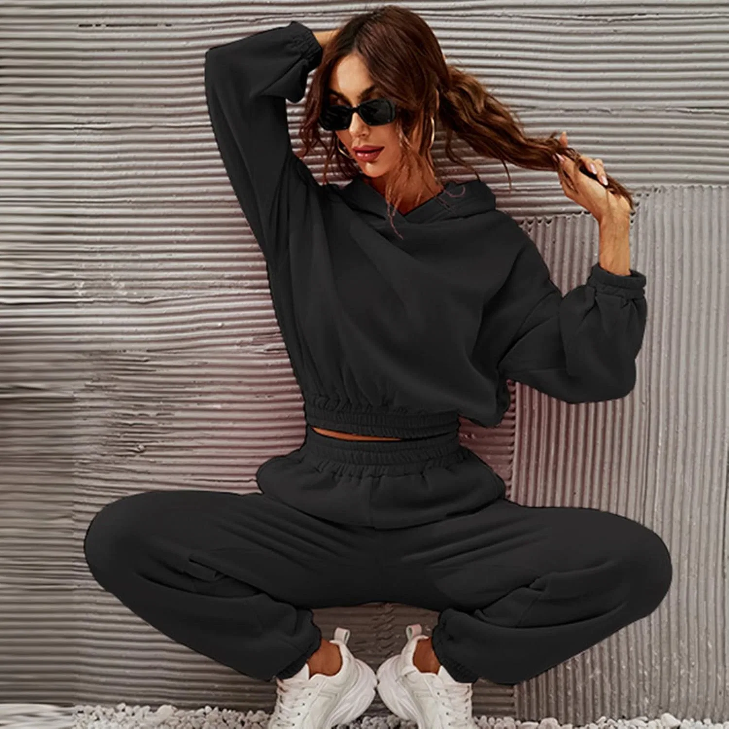 Толстовка и шорты Oversized Fleece, 2 предмета, черный — фото 4