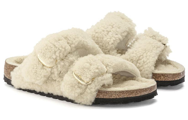 Тапочки arizona big buckle shearling narrow fit 'teddy eggshell' Birkenstock, белый — фото 3