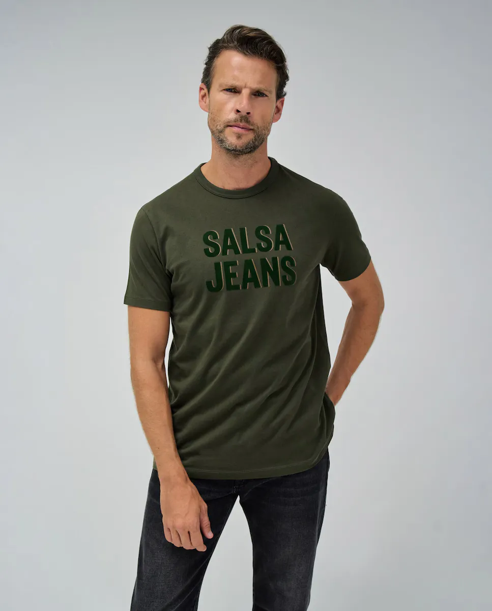 

Мужская футболка с коротким рукавом и бархатным логотипом Salsa Jeans, зеленый
