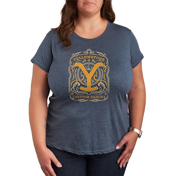 

Футболка Plus size с принтом Yellowstone flourish logo Licensed Character, Heather Blue, Желтый, Футболка Plus size с принтом Yellowstone flourish logo Licensed Character, Heather Blue