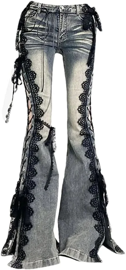 

Женские джинсы High Street с кружевными лямками и высокой талией