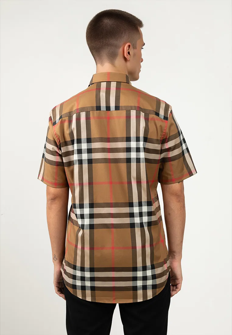 Рубашка мужская с коротким рукавом Claverdon Burberry, клетчатая, коричневый — фото 2
